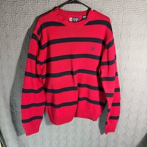 Chaps Pullover Sweater Mens Size XL Knit Red Navy Blue Striped 100% Cotton